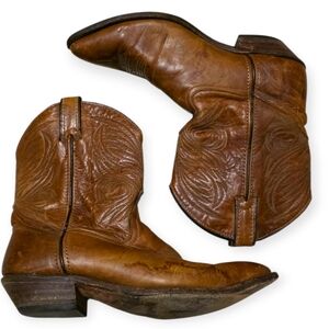 Code West Vintage Leather Western Pointed Toe Boots In Brown